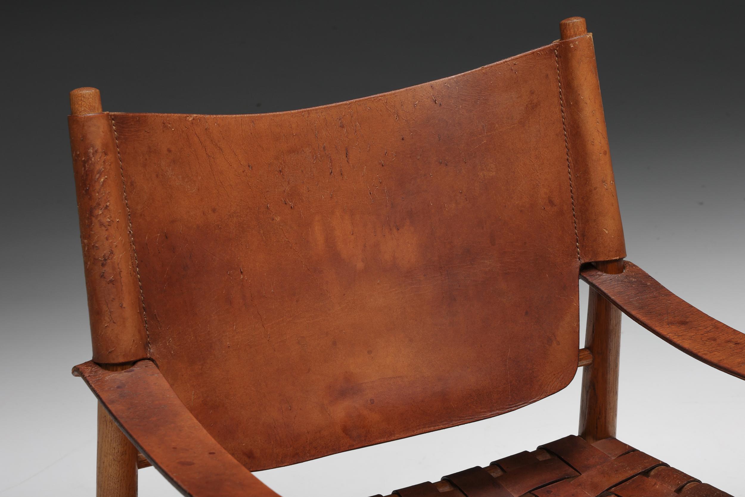 Cognac leather mid-century modern easy Chair, Sweden, 1960s For Sale 2