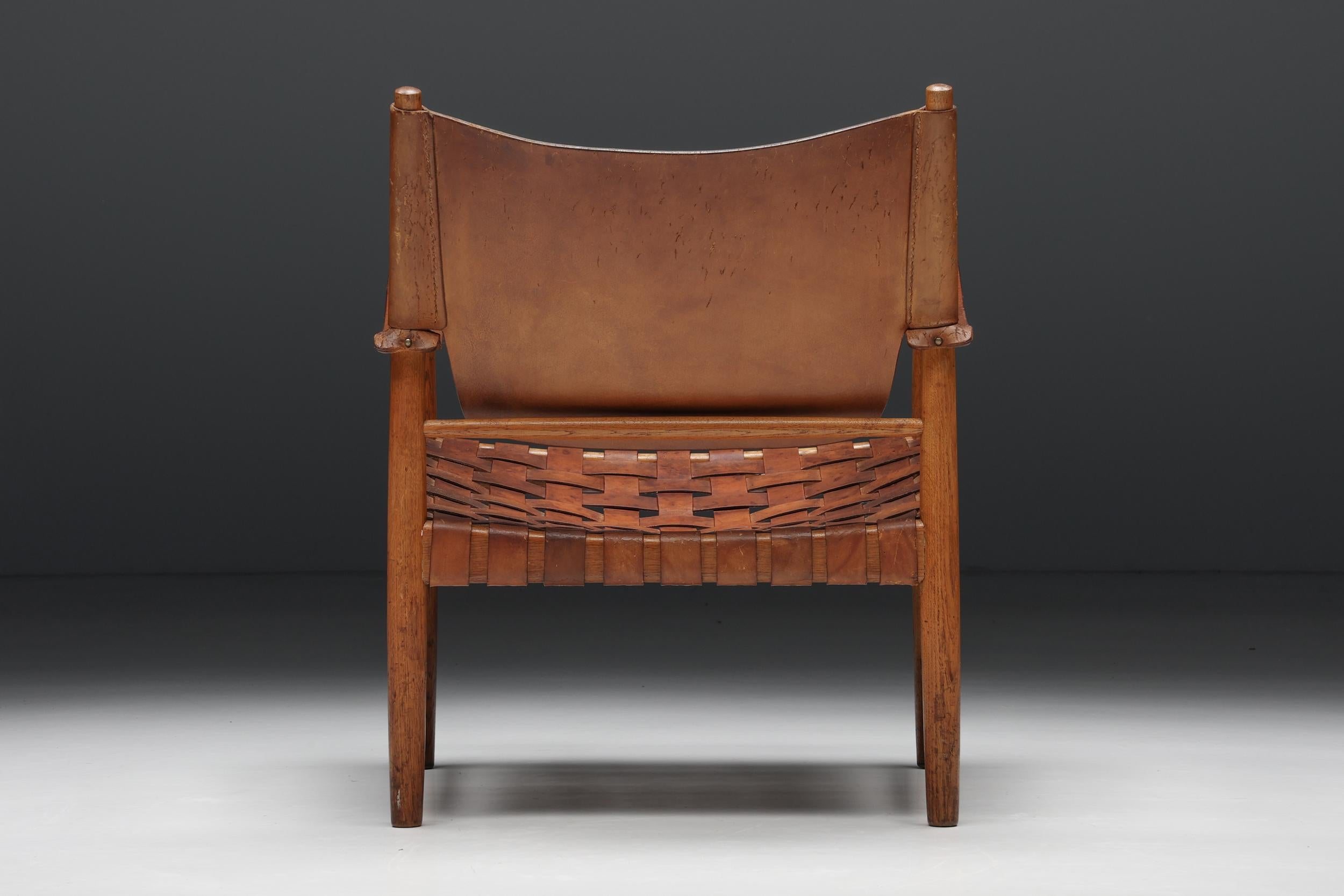 Swedish Cognac leather mid-century modern easy Chair, Sweden, 1960s For Sale