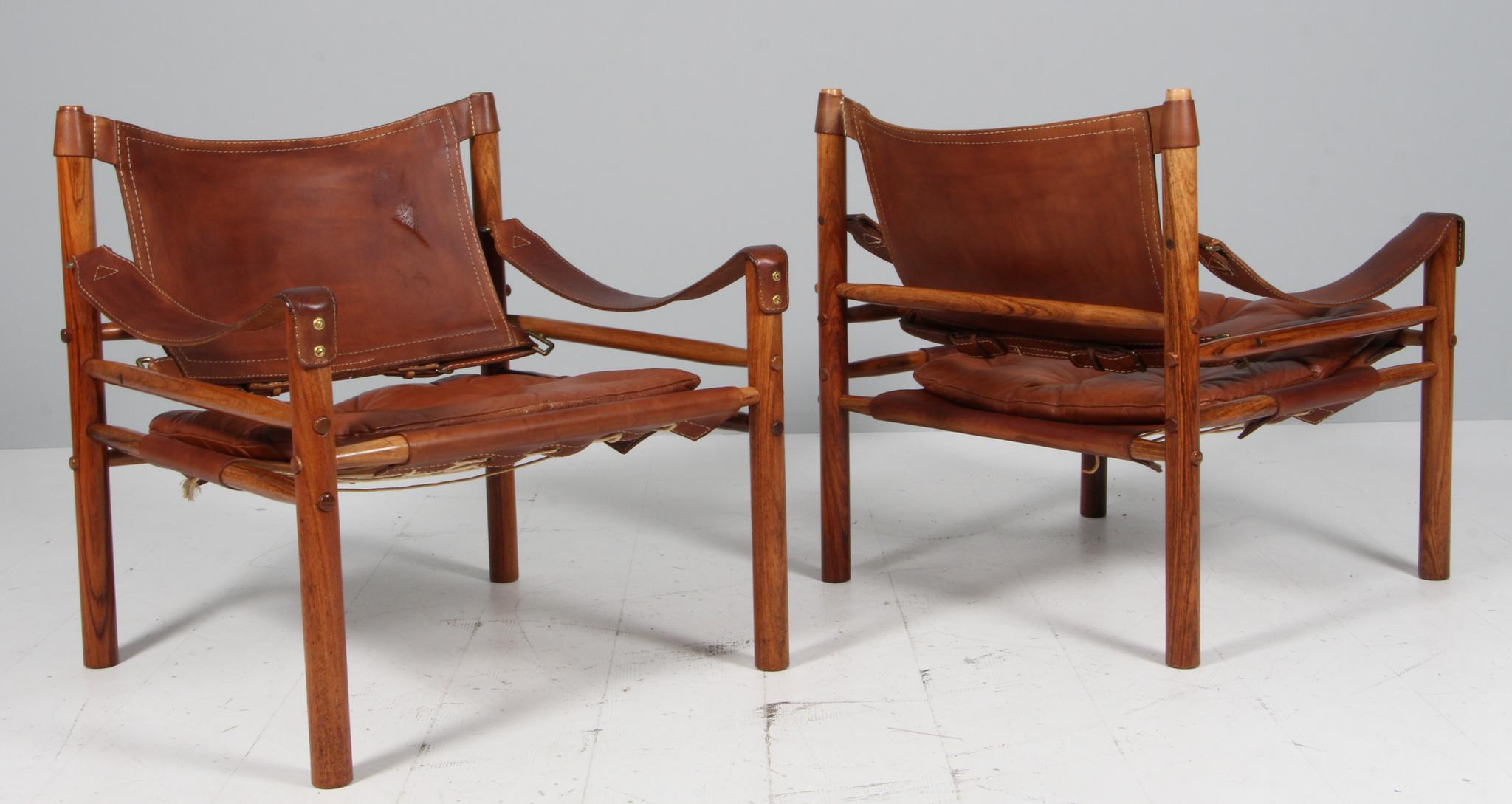 Leather Arne Norell Safari Chairs, Model Scirocco For Sale