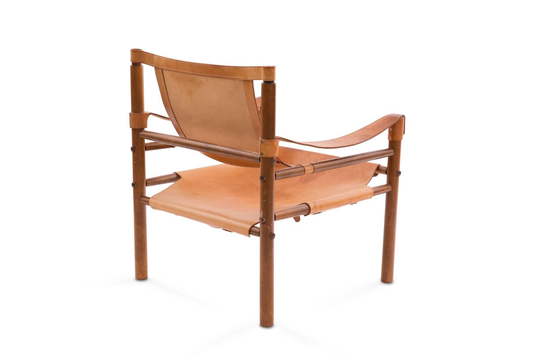 Mid-Century Modern Arne Norell 1960s Safari Sling Chair in Tan Leather