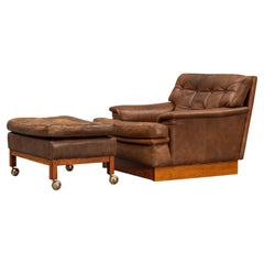 Arne Norell Saturn Lounge Chair + Ottoman in Brown Leather