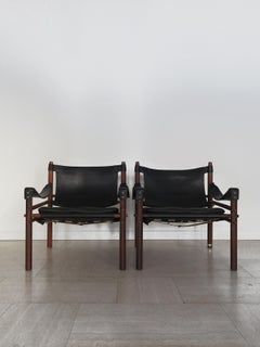 Fauteuils scandinaves en cuir et bois Arne Norell, modèle Sirocco, Suède, années 1960