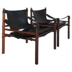 Fauteuils scandinaves en cuir et bois Arne Norell, modèle Sirocco, Suède, années 1960