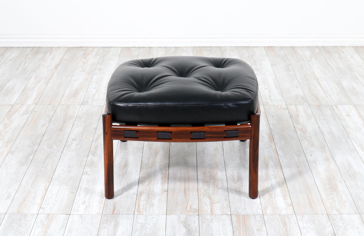 Scandinavian Modern Expertly Restored -Mid-Century Modern Sculpted Rosewood & Leather Stool for Coja