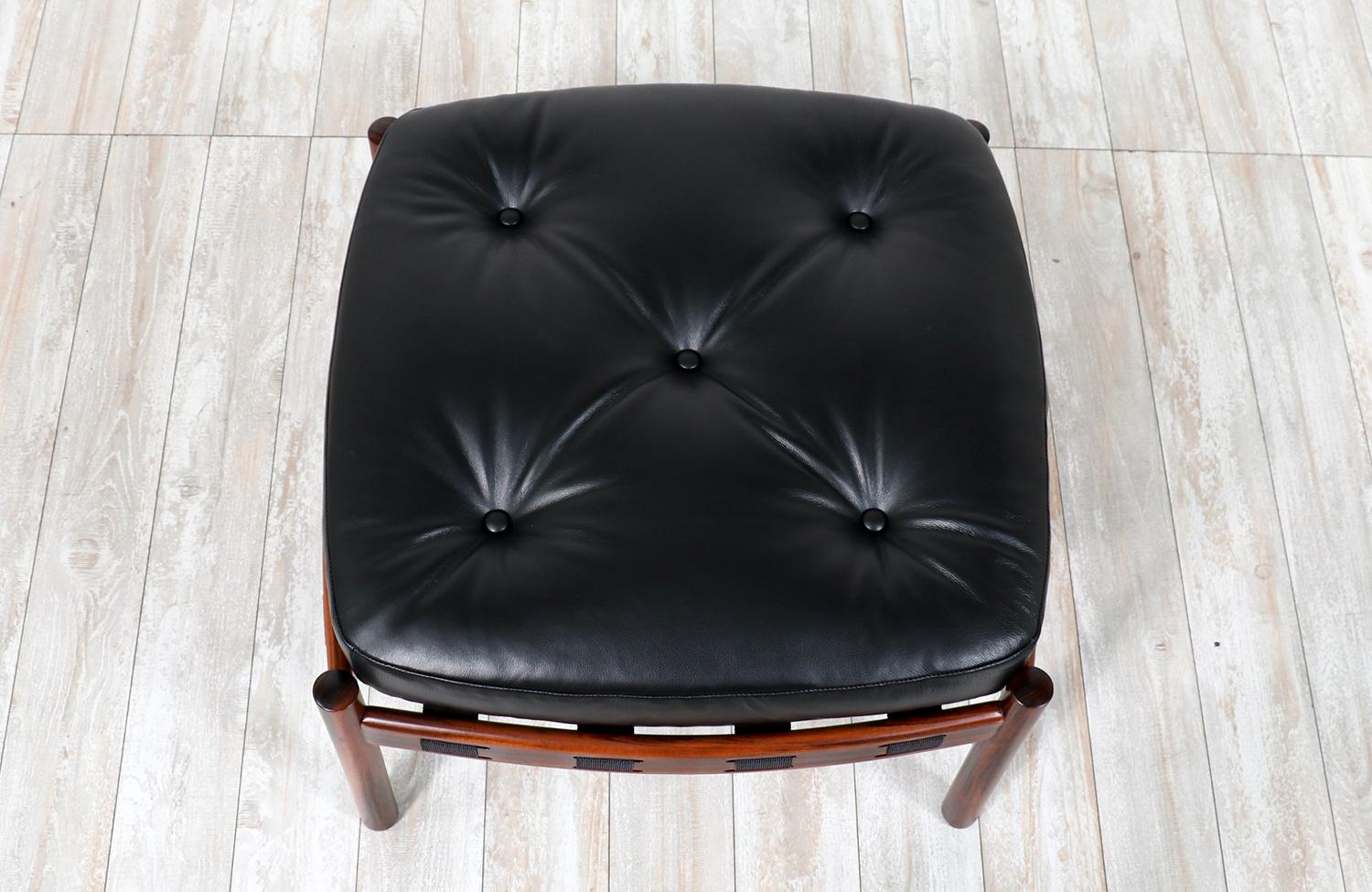 Swedish Expertly Restored -Mid-Century Modern Sculpted Rosewood & Leather Stool for Coja