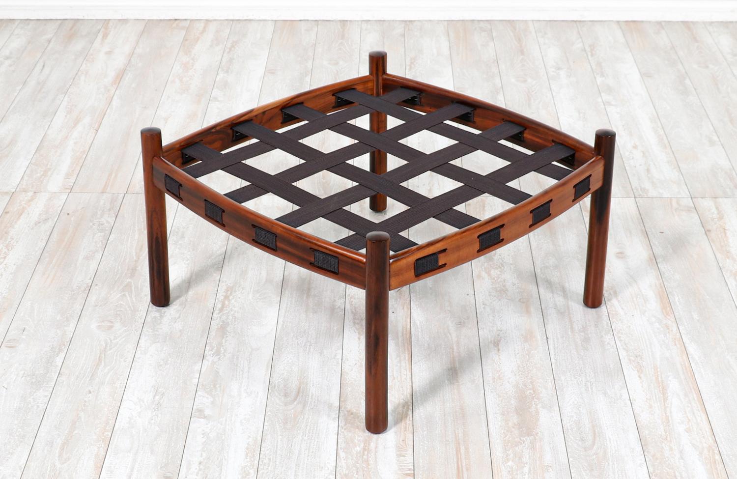 Expertly Restored -Mid-Century Modern Sculpted Rosewood & Leather Stool for Coja In Excellent Condition In Los Angeles, CA
