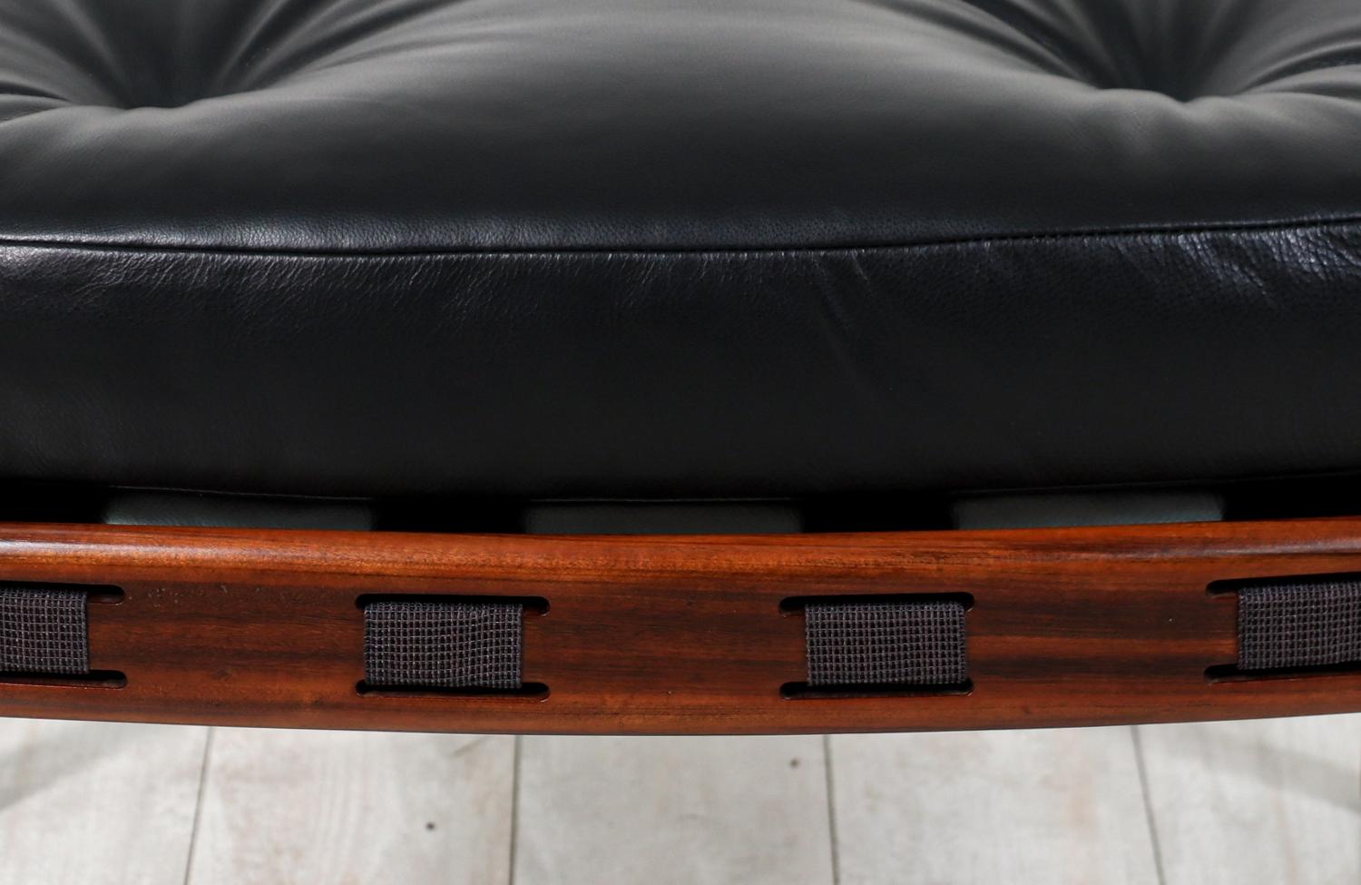 Expertly Restored -Mid-Century Modern Sculpted Rosewood & Leather Stool for Coja 2