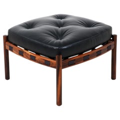 Vintage Expertly Restored -Mid-Century Modern Sculpted Rosewood & Leather Stool for Coja