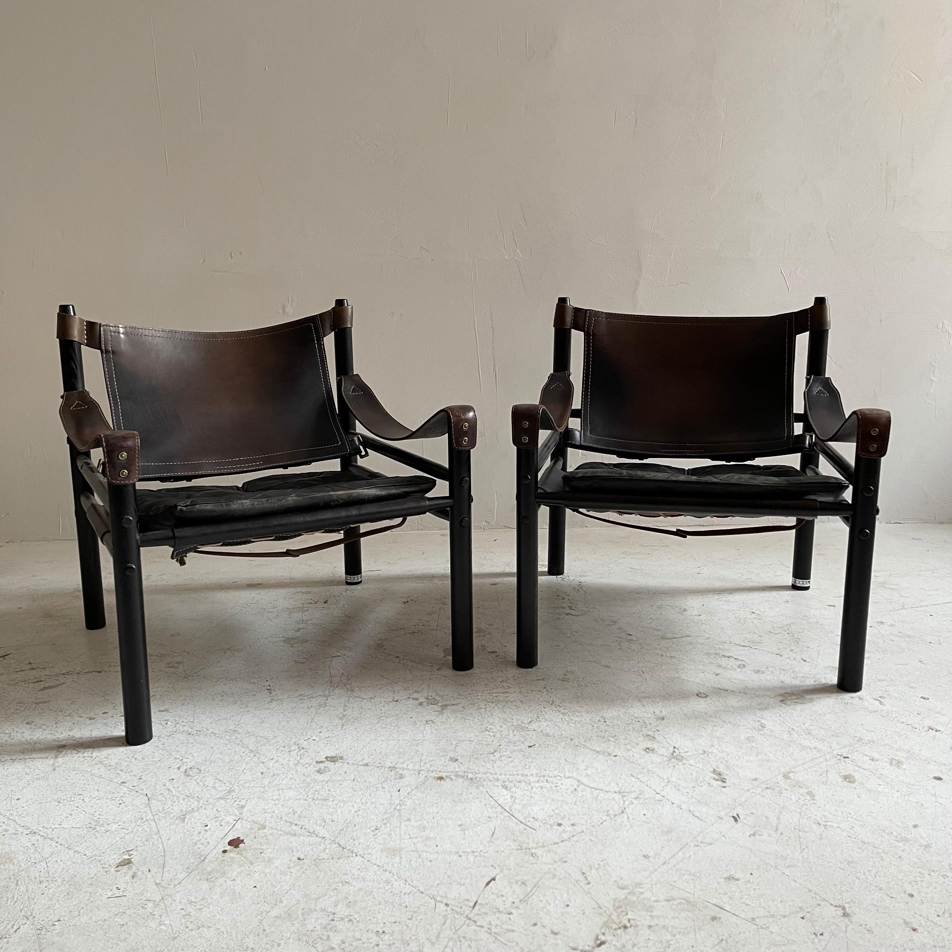 Leather Arne Norell Sirocco Safari Chairs Set of Two, Sweden 1960s