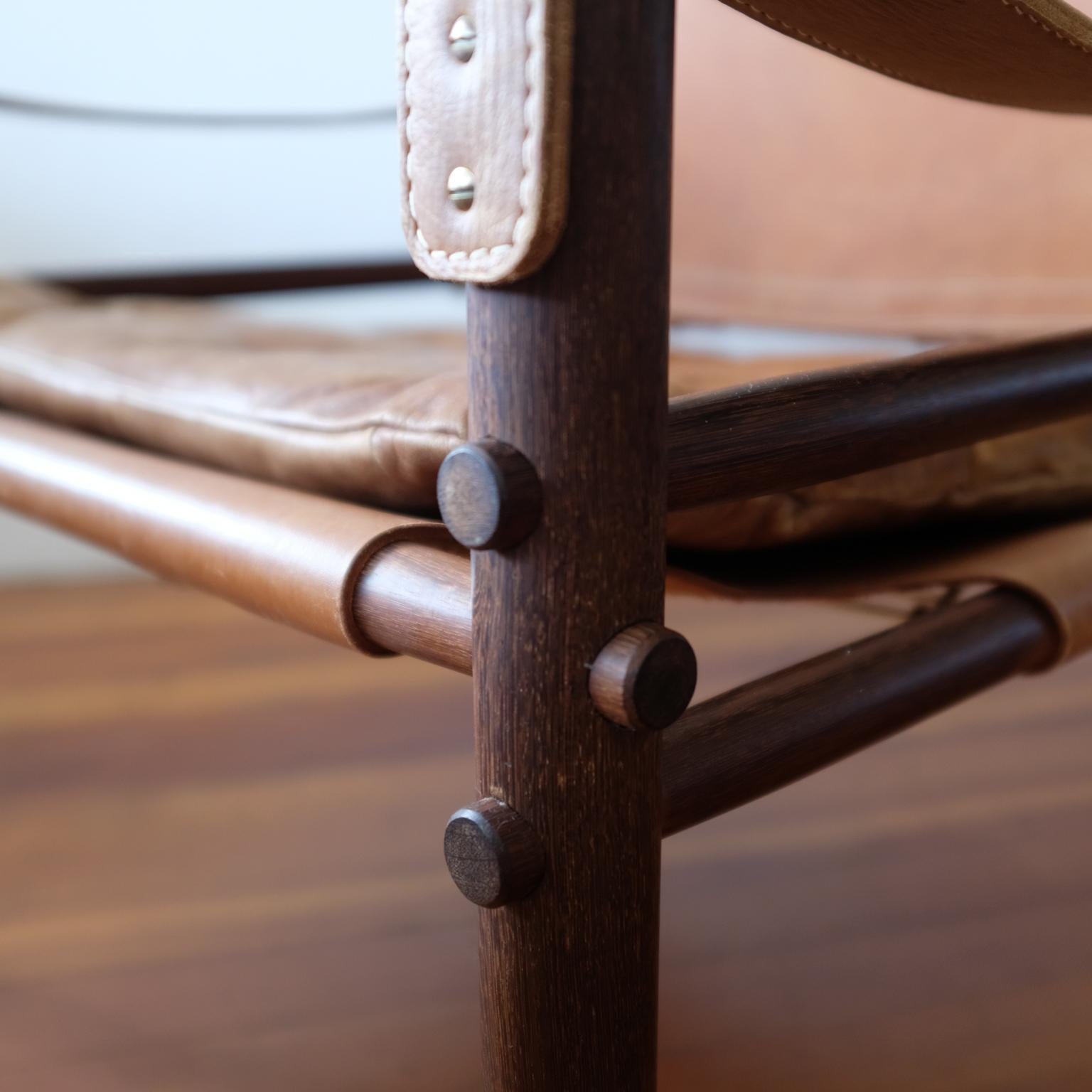 Mid-Century Modern Arne Norell Sirocco Safari Chair Cognac Leather 1960s