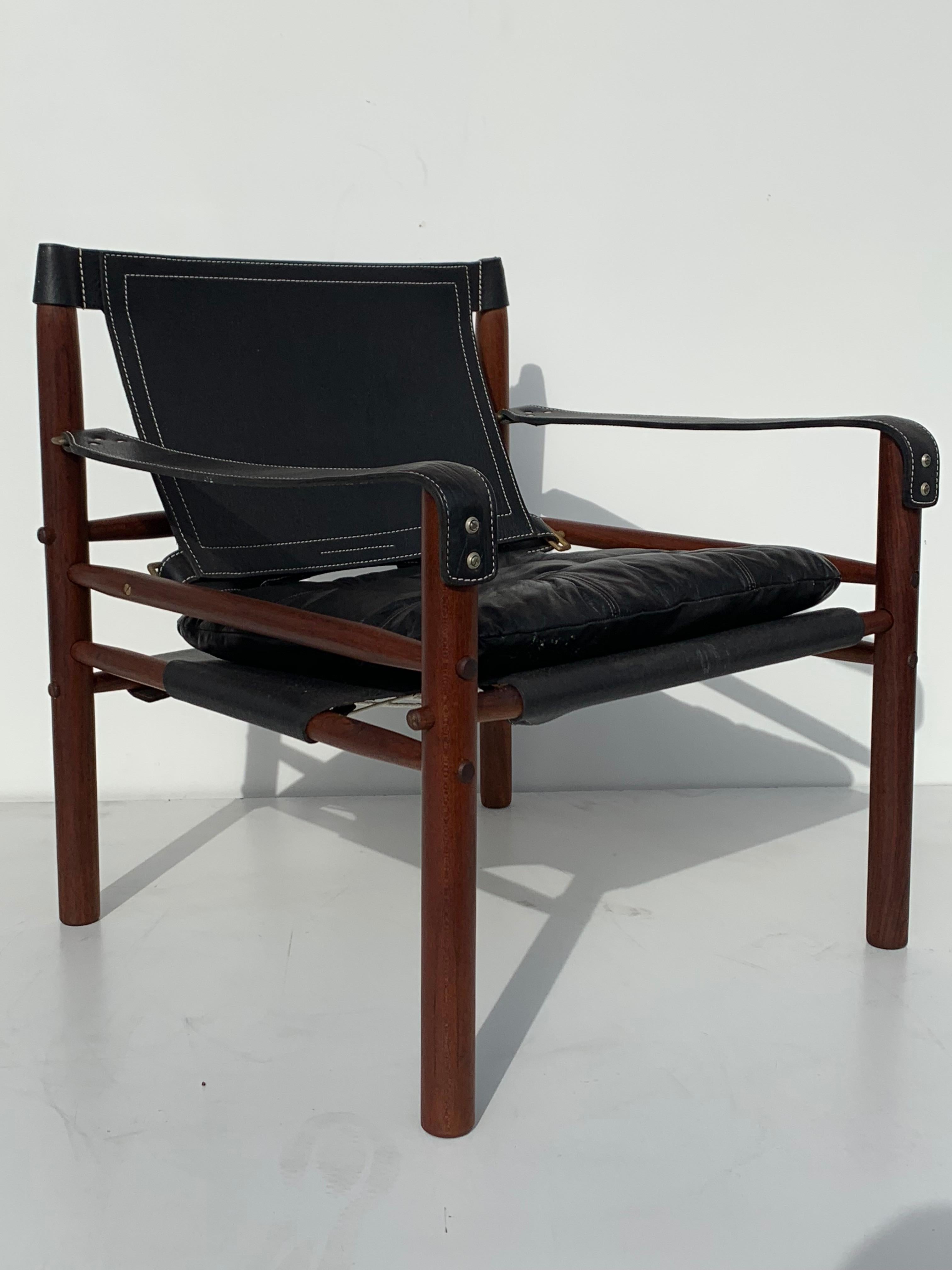 Mid-Century Modern Arne Norell Sirocco Safari Chair in Black Leather