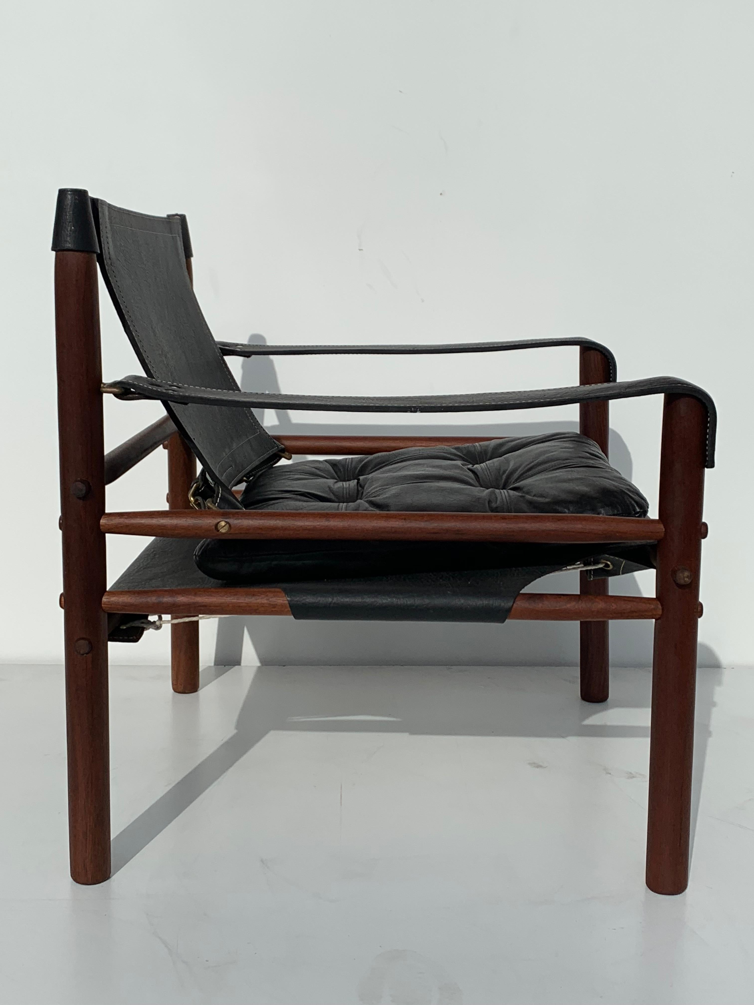 Swedish Arne Norell Sirocco Safari Chair in Black Leather