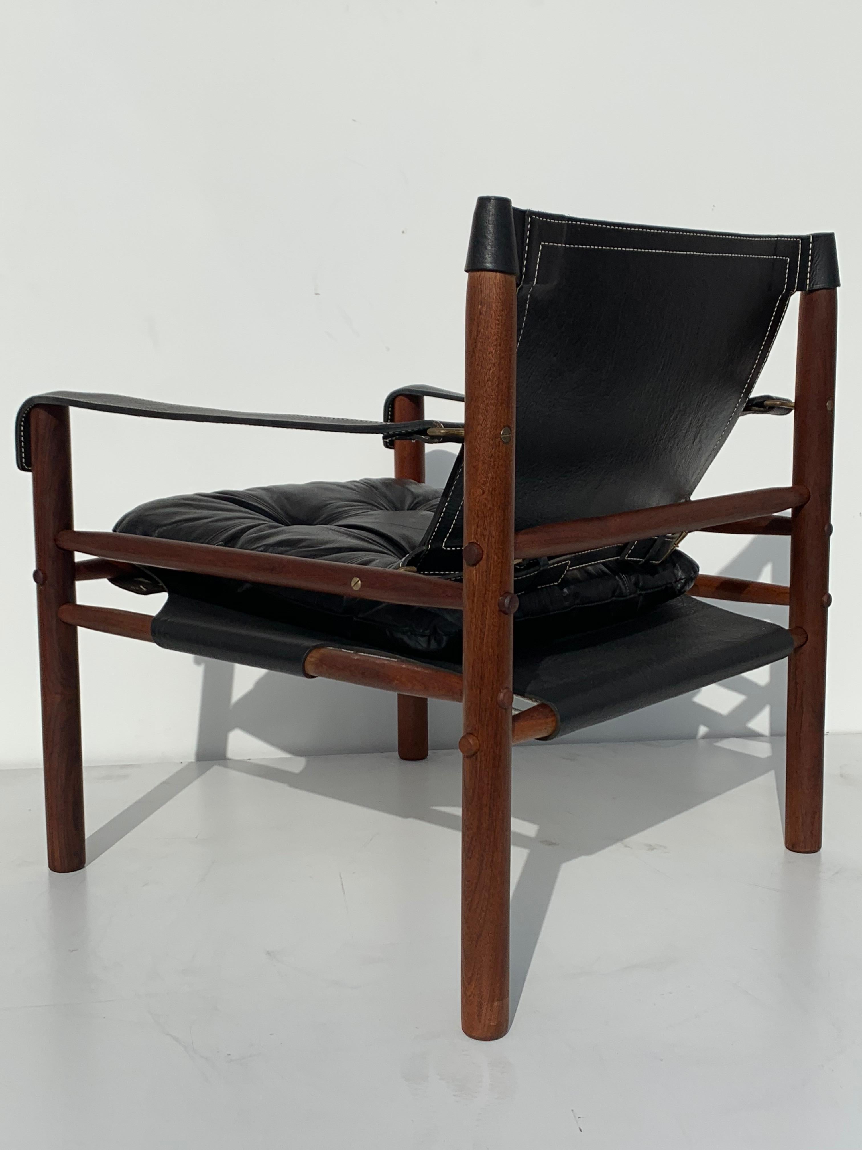 Teak Arne Norell Sirocco Safari Chair in Black Leather