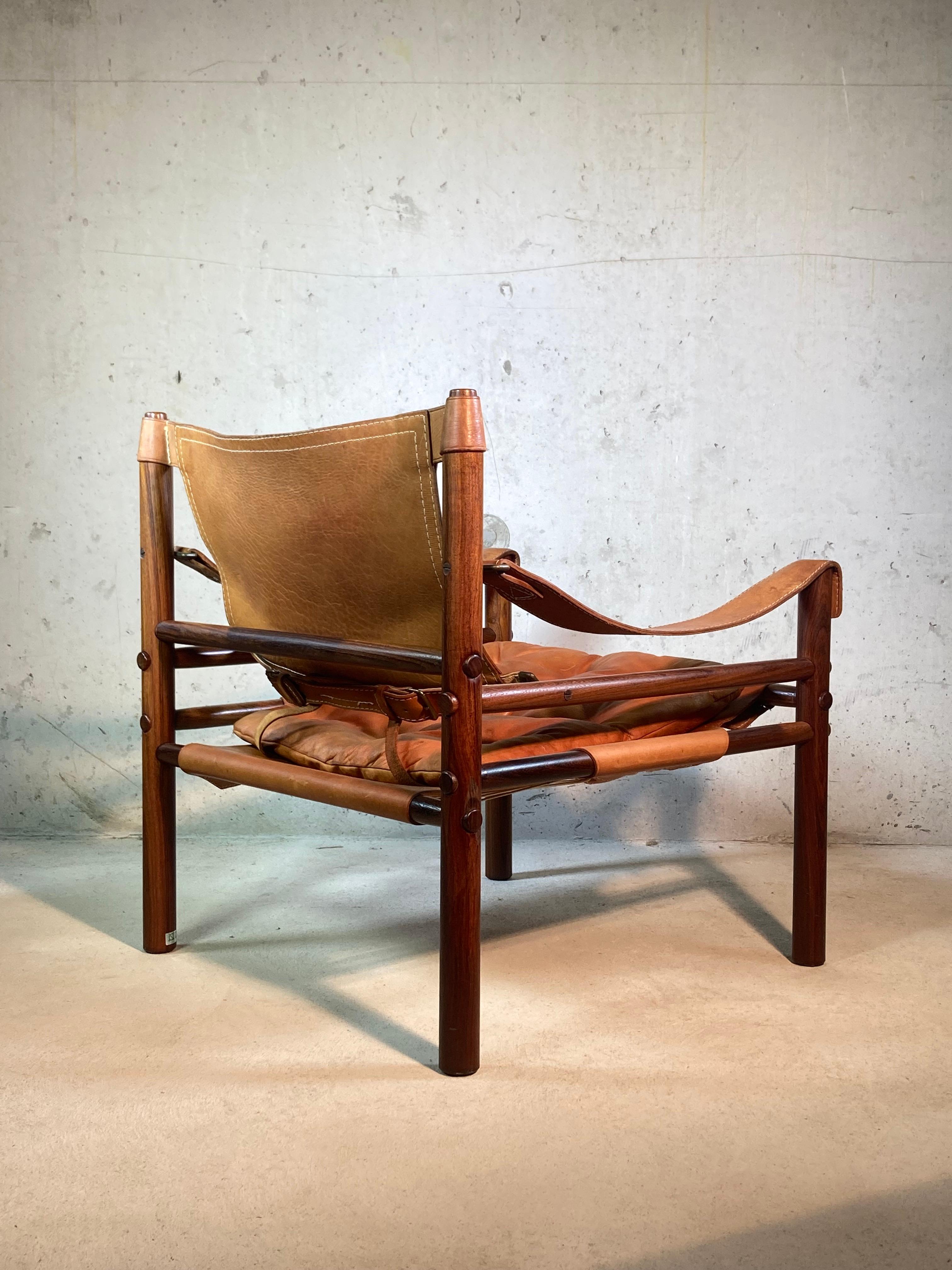 Leather Arne Norell Sirocco Safari Chair in Rosewood, 1960s