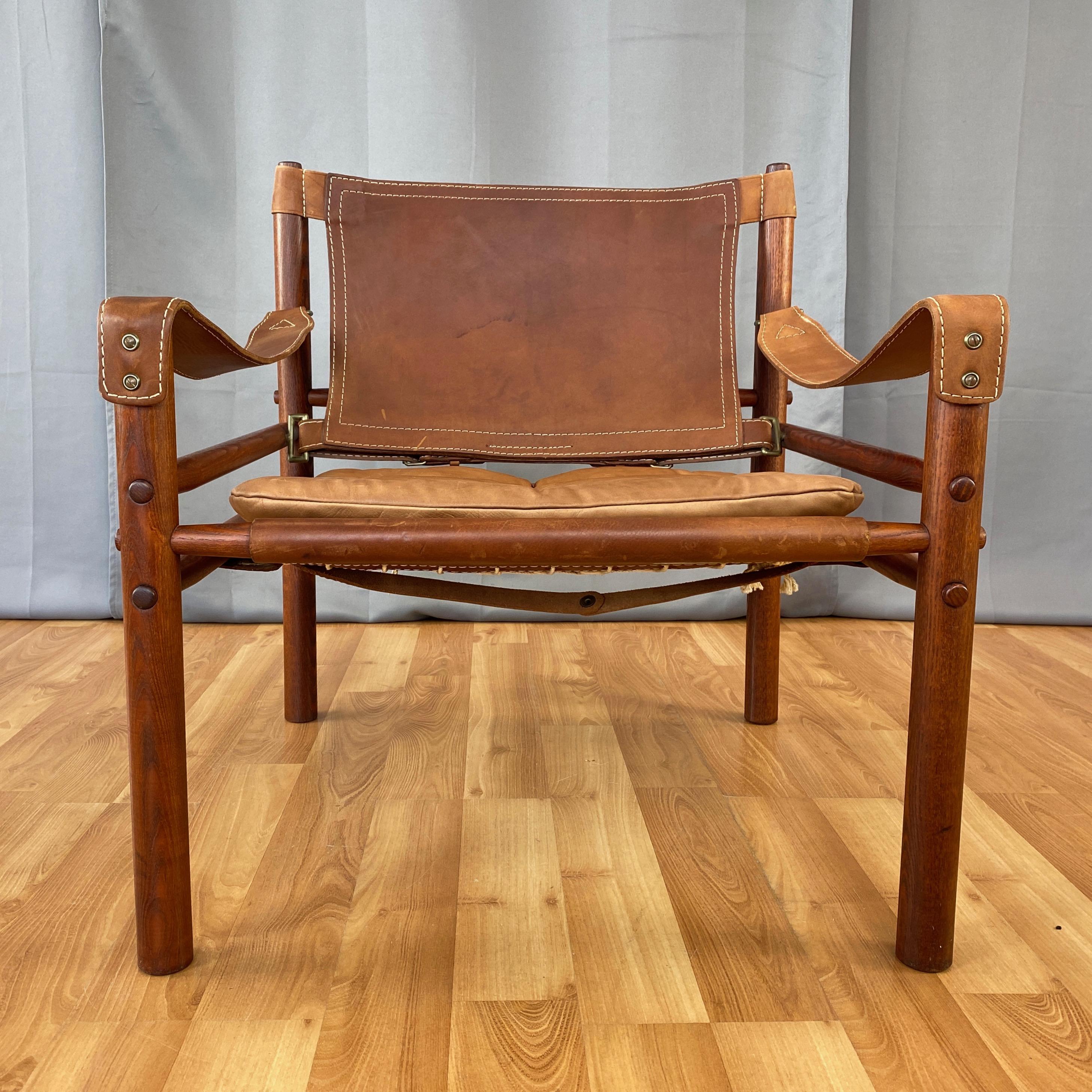 Swedish Arne Norell Sirocco Safari Chair in Rosewood-Colored Oak and Brown Leather, 1970