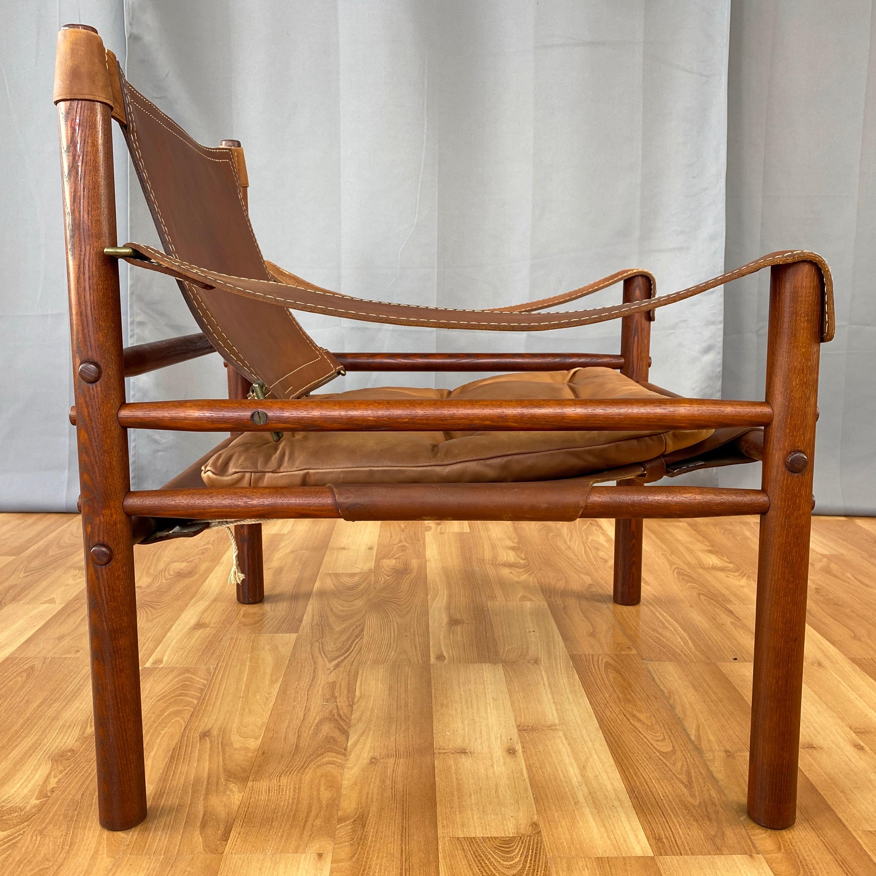 Late 20th Century Arne Norell Sirocco Safari Chair in Rosewood-Colored Oak and Brown Leather, 1970