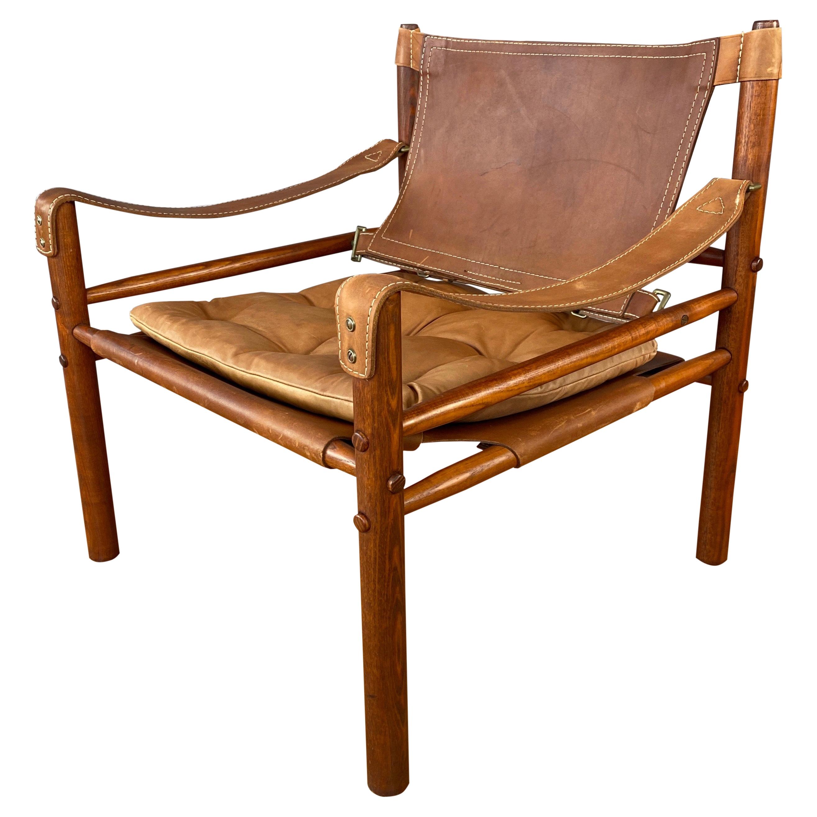 Arne Norell Sirocco Safari Chair in Rosewood-Colored Oak and Brown Leather, 1970