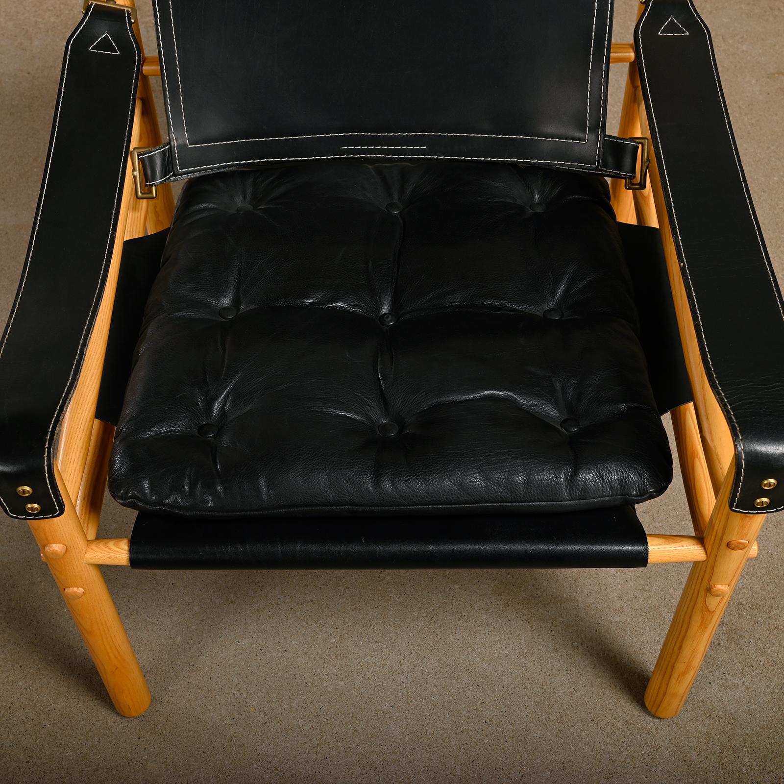 Arne Norell Sirocco Safari Lounge Chair en cuir noir et frêne, Suède en vente 4