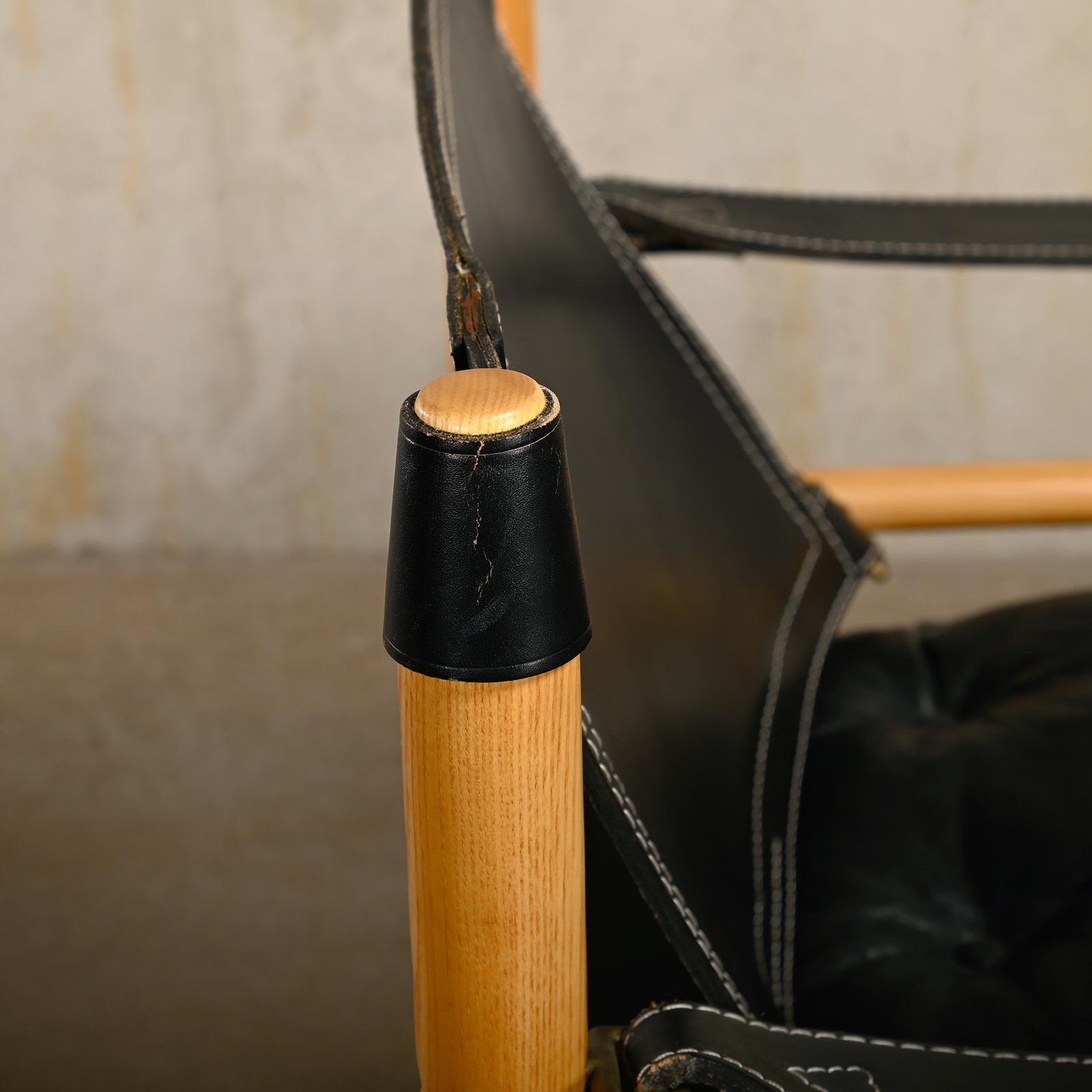 Arne Norell Sirocco Safari Lounge Chair en cuir noir et frêne, Suède en vente 6