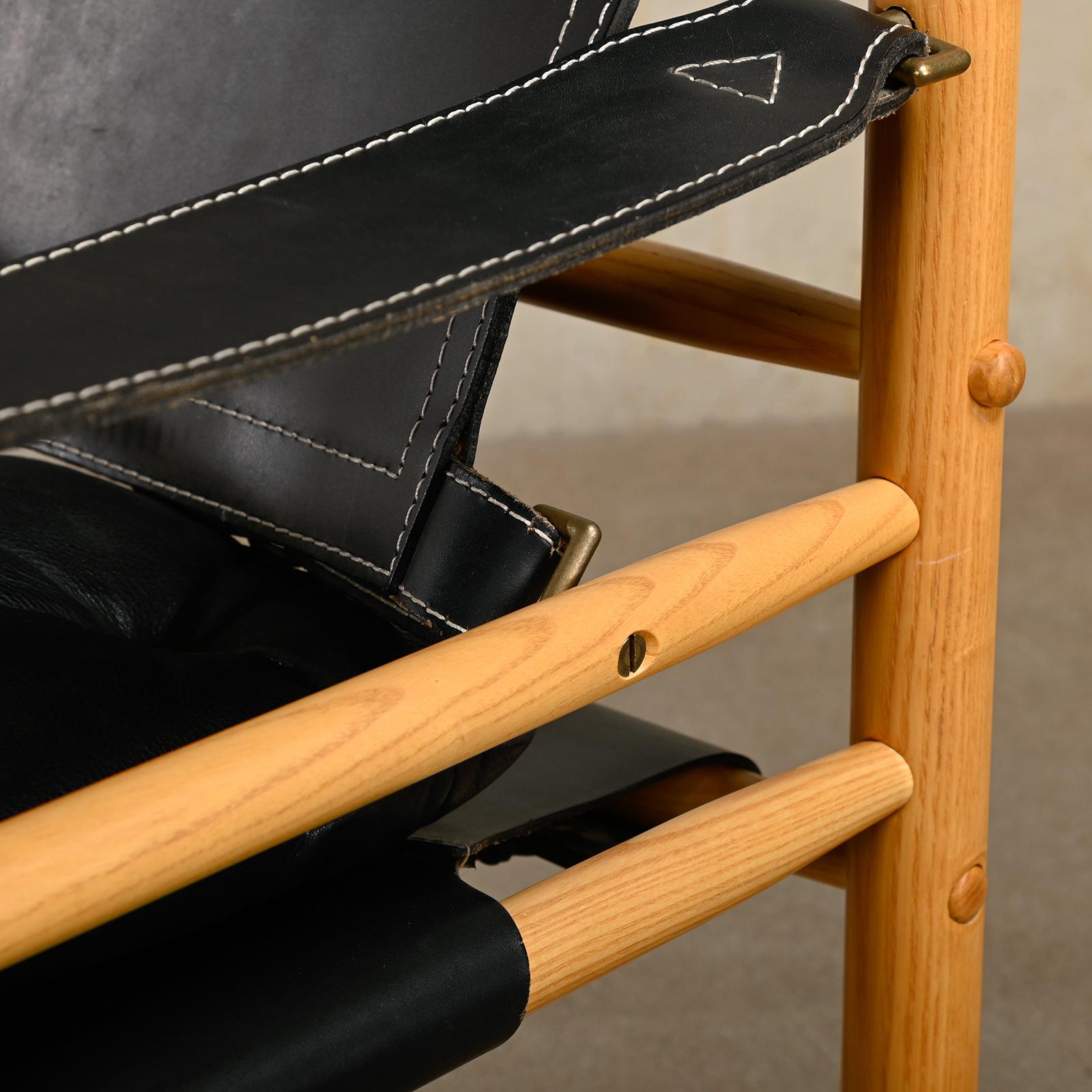Arne Norell Sirocco Safari Lounge Chair en cuir noir et frêne, Suède en vente 8