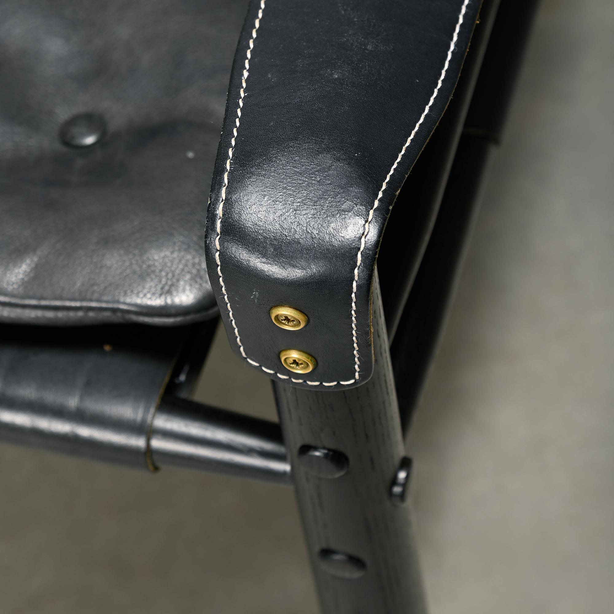 Silla de salón Arne Norell Sirocco Safari de cuero negro / fresno teñido, Suecia en venta 3