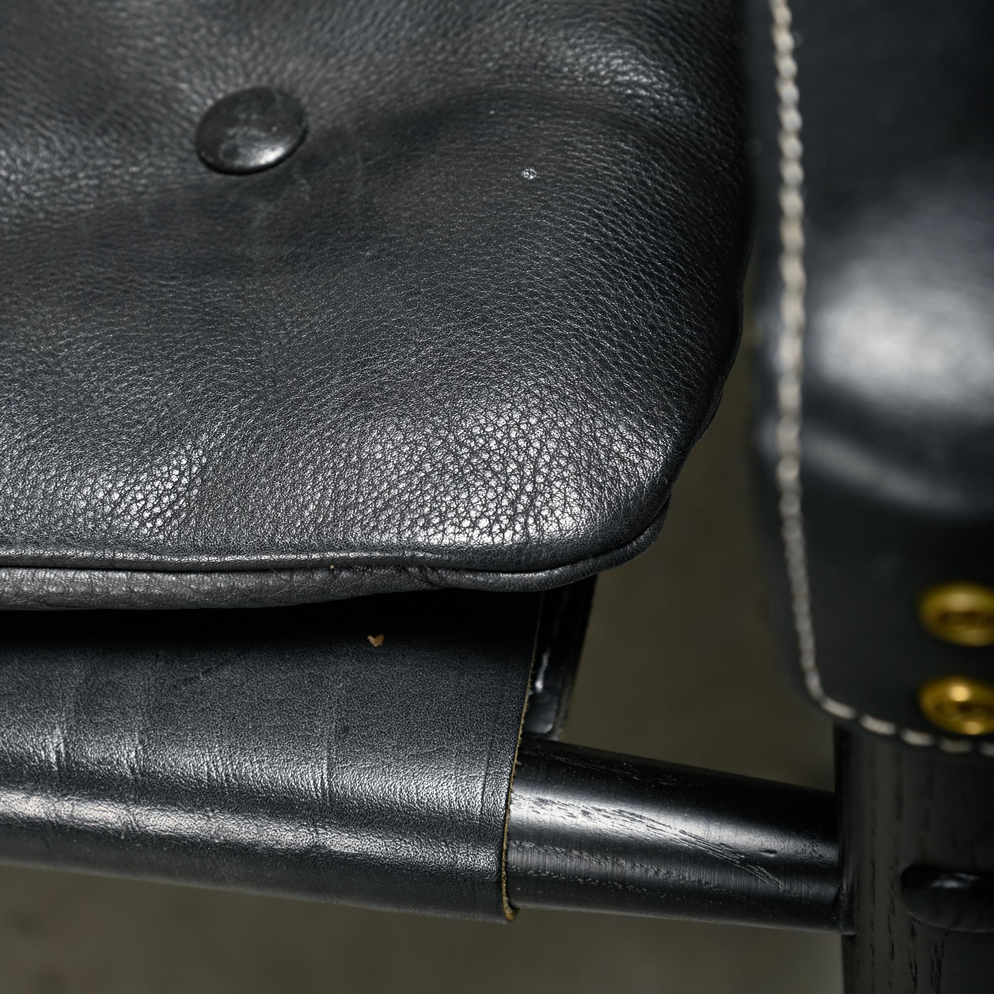 Silla de salón Arne Norell Sirocco Safari de cuero negro / fresno teñido, Suecia en venta 4