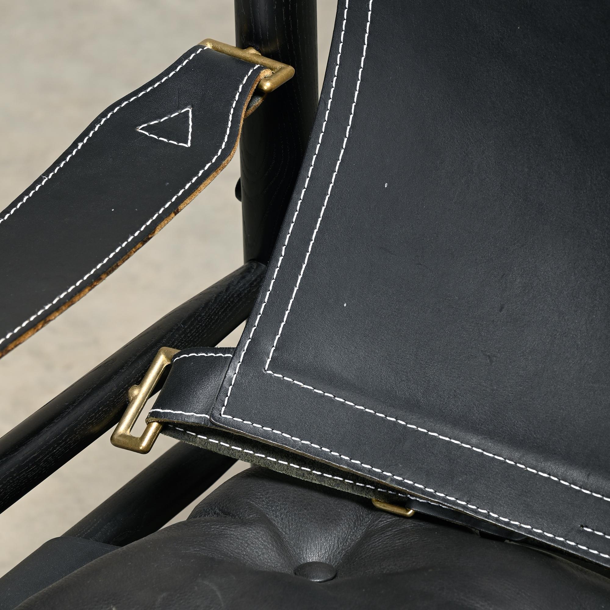 Silla de salón Arne Norell Sirocco Safari de cuero negro / fresno teñido, Suecia en venta 7