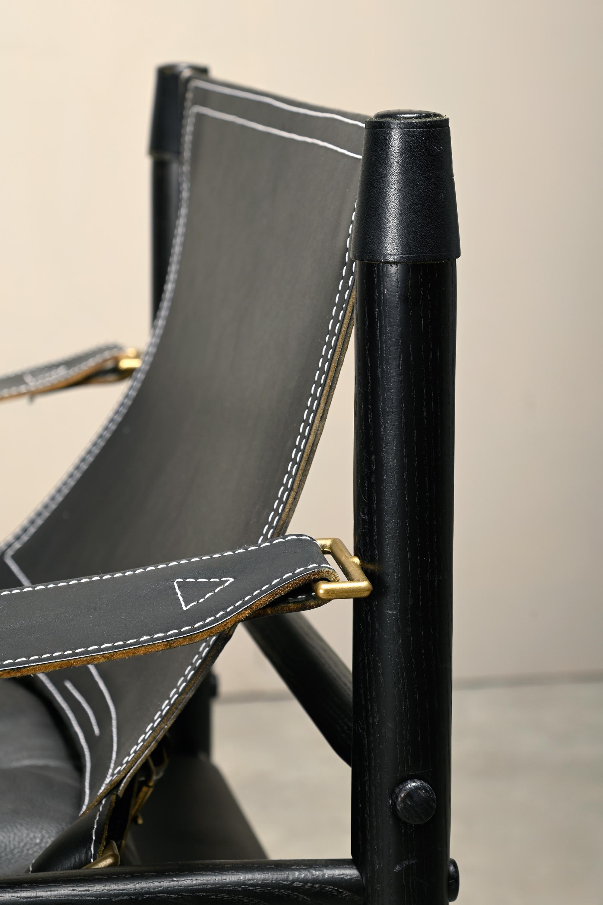 Silla de salón Arne Norell Sirocco Safari de cuero negro / fresno teñido, Suecia en venta 9