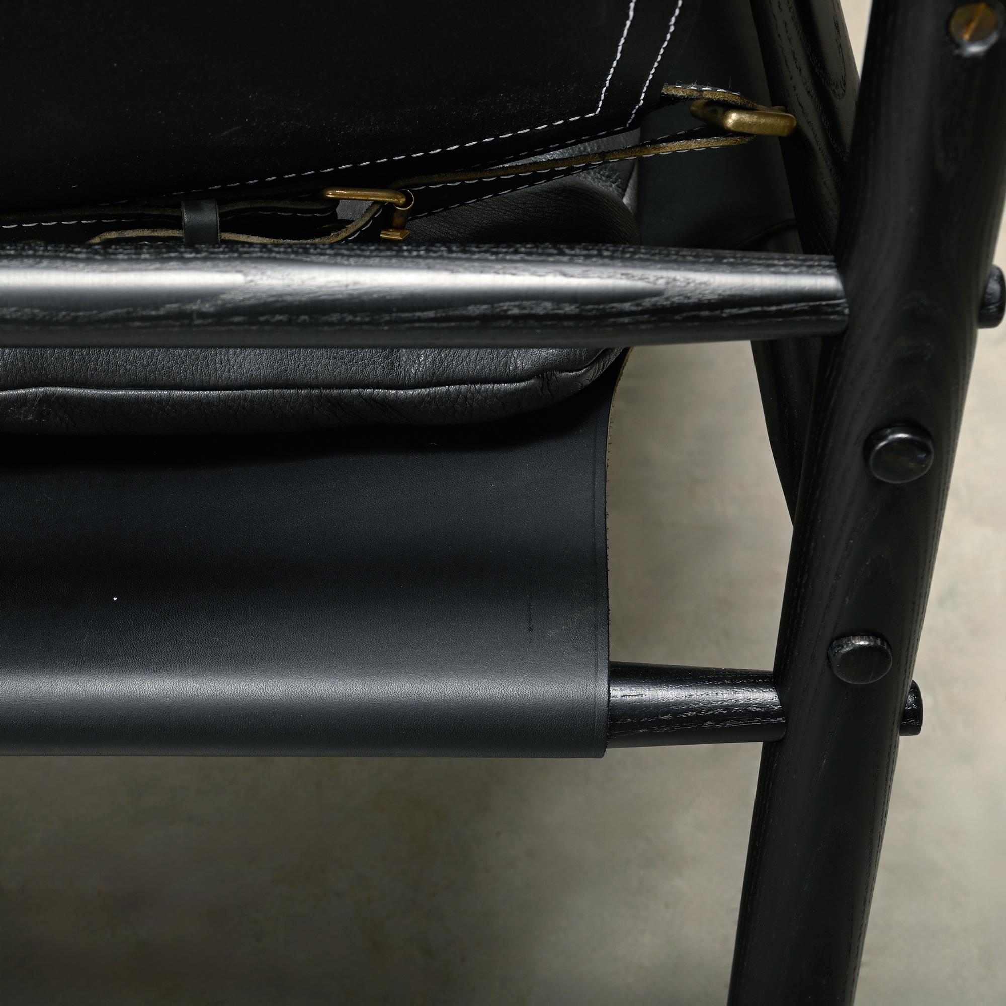Silla de salón Arne Norell Sirocco Safari de cuero negro / fresno teñido, Suecia en venta 11