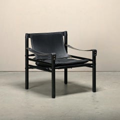 Arne Norell Sirocco Safari Lounge Chair in Black Leather / Stained Ash, Sweden