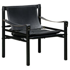 Arne Norells Safari Lounge Chair in pelle nera / frassino tinto, Svezia