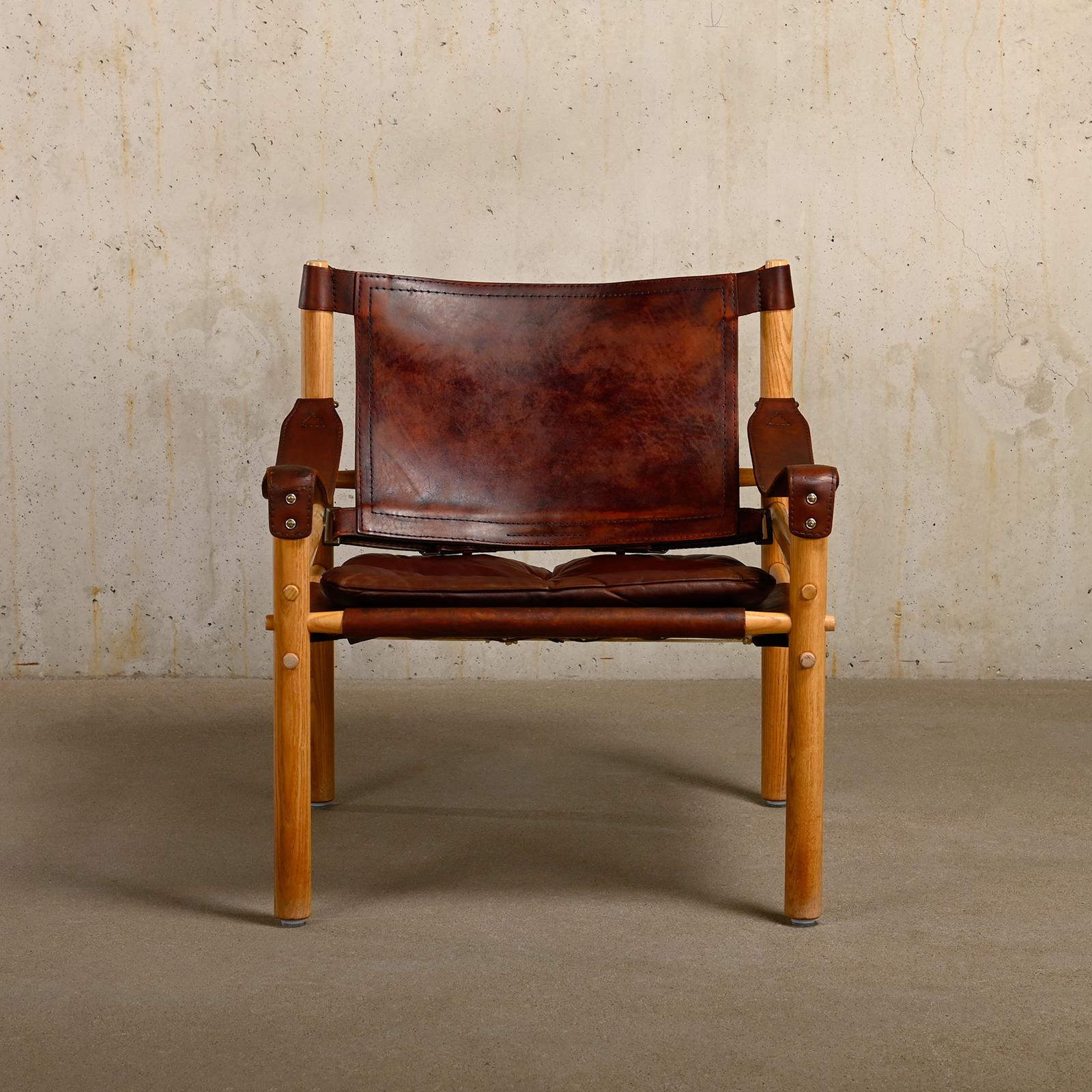 Scandinavian Modern Arne Norell Sirocco Safari Lounge Chair in Dark Brown leather and Ash, Sweden