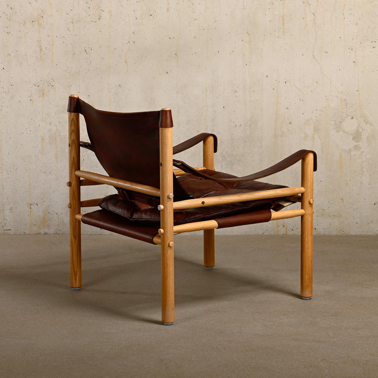 Mid-20th Century Arne Norell Sirocco Safari Lounge Chair in Dark Brown leather and Ash, Sweden