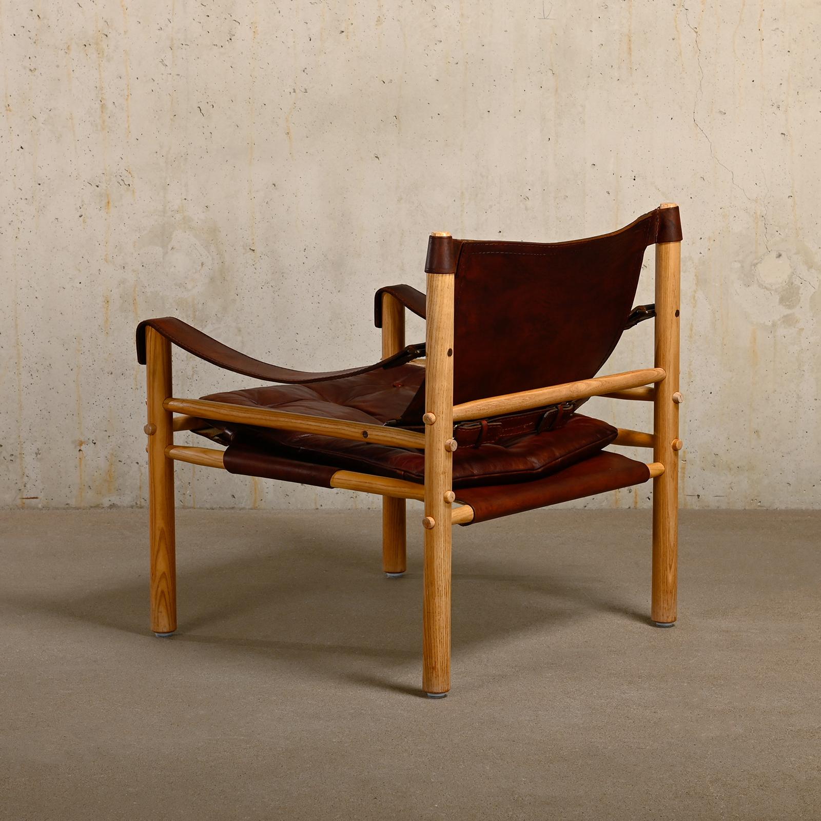 Arne Norell Sirocco Safari Lounge Chair in Dark Brown leather and Ash, Sweden 1