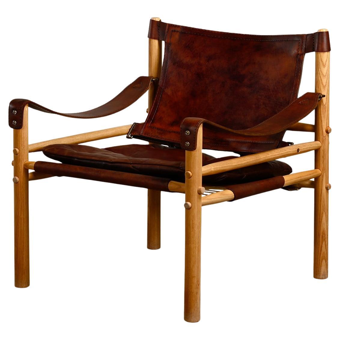 Arne Norell Sirocco Safari Lounge Chair in Dark Brown leather and Ash, Sweden