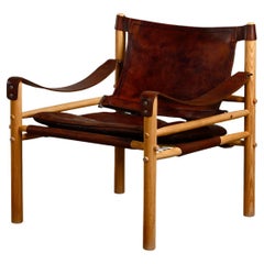 Arne Norell Sirocco Safari Lounge Chair in Dark Brown leather and Ash, Sweden