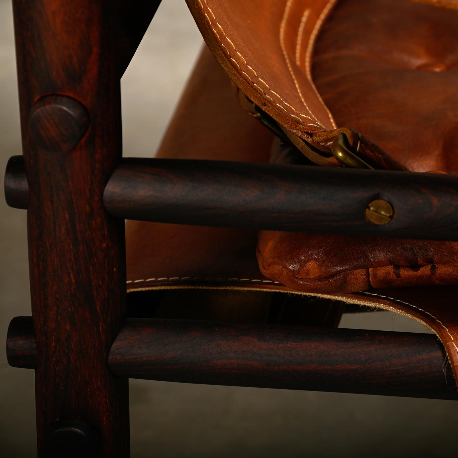 Chaise longue Sirocco Safari d'Arne Norell en bois et cuir brun foncé, Wood Wood. en vente 7