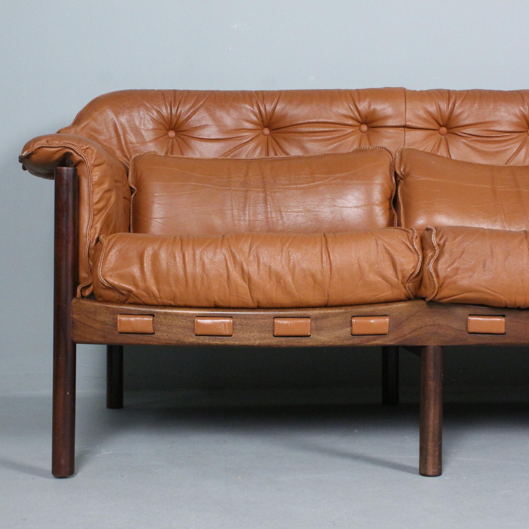 20th Century Arne Norell Sofa Brown leather for Coja Sweden 1960 For Sale
