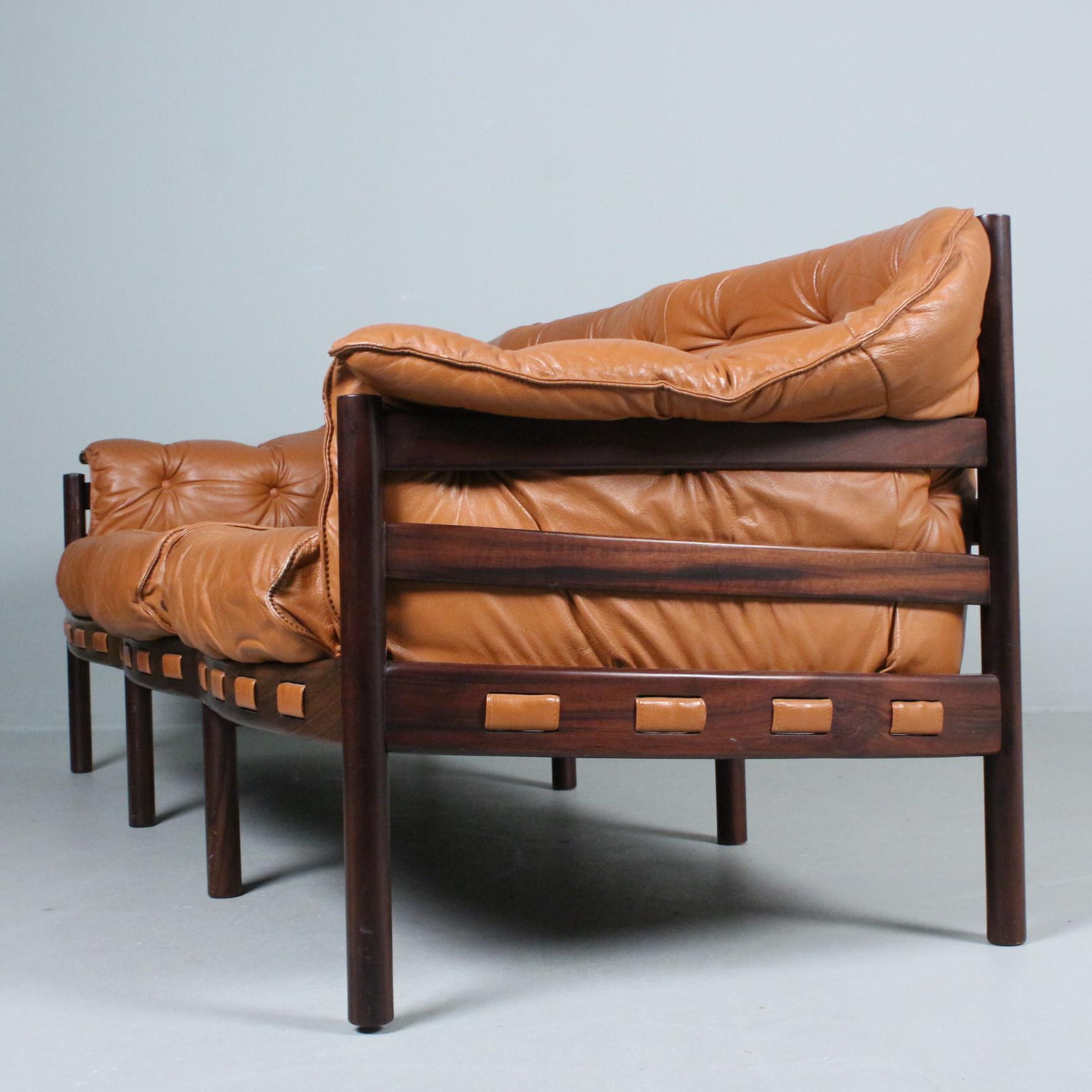 Leather Arne Norell Sofa Brown leather for Coja Sweden 1960 For Sale