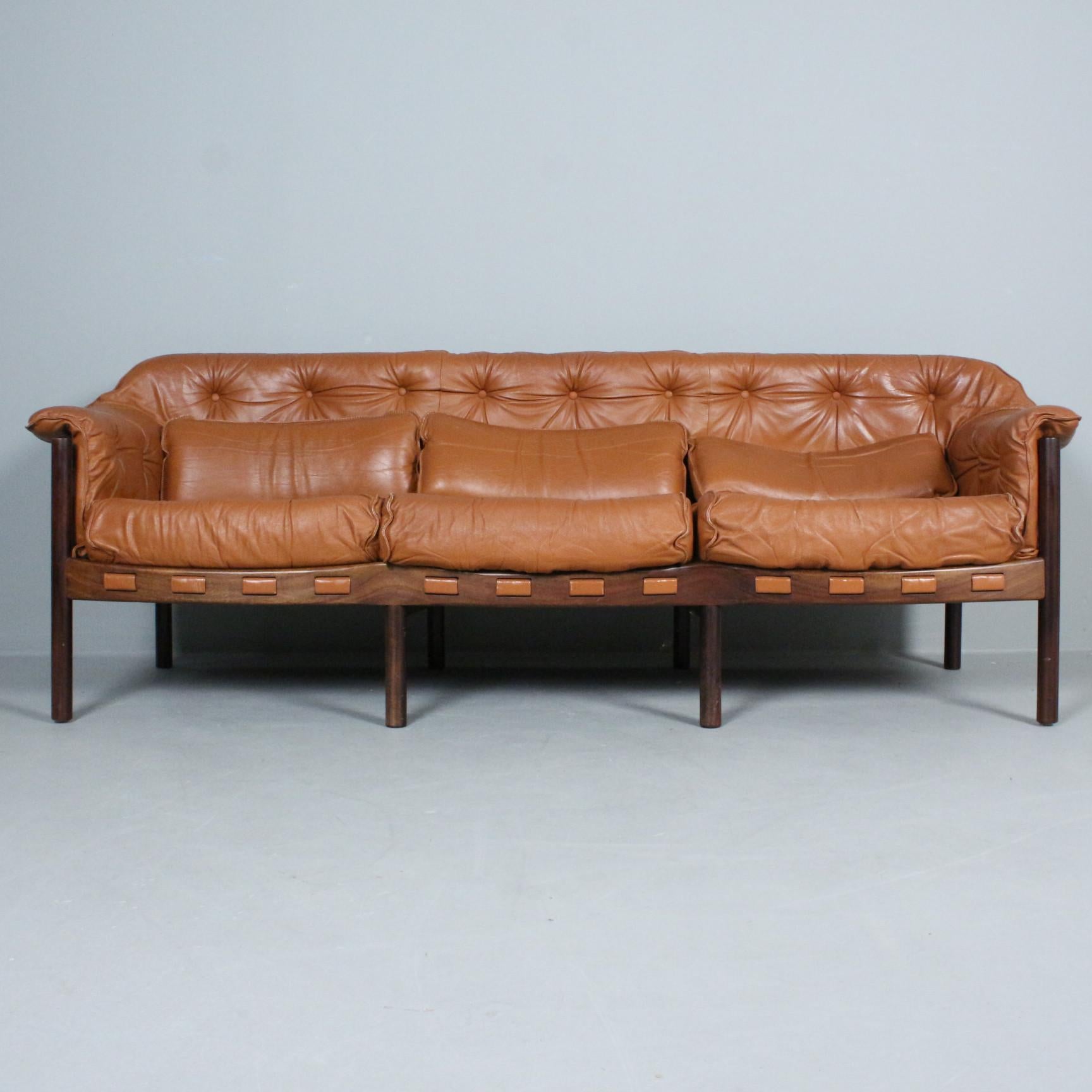 Arne Norell Sofa Brown leather for Coja Sweden 1960 For Sale 2