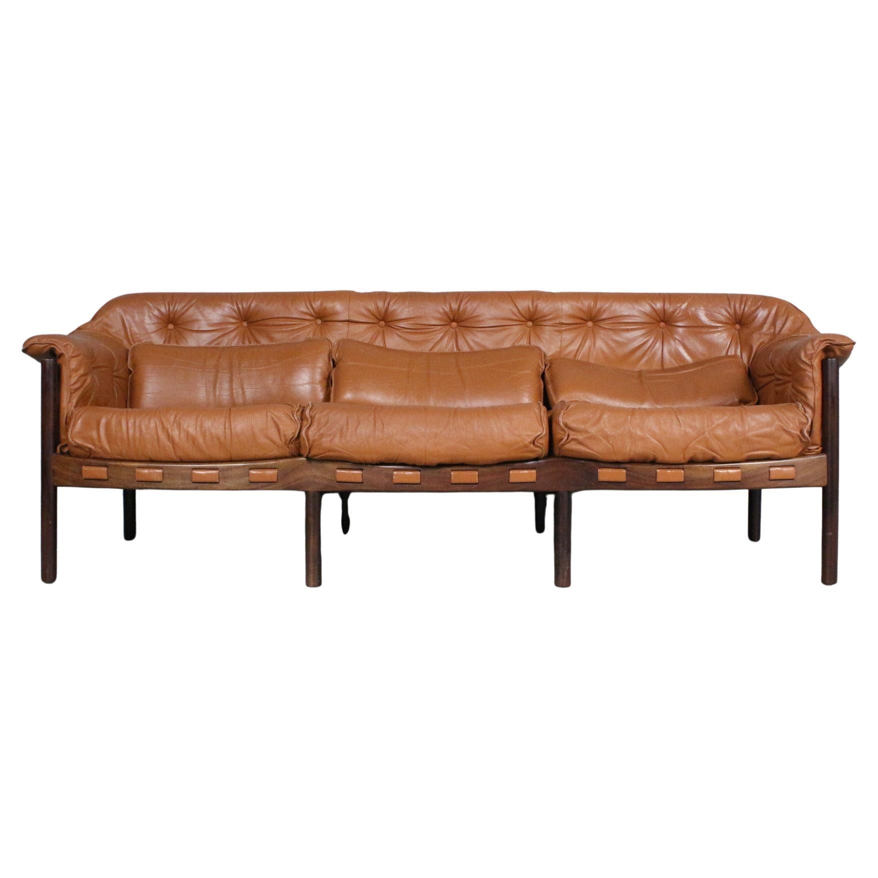 Arne Norell Sofa Braunes Leder für Coja Schweden 1960