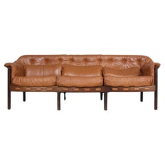Used Arne Norell Sofa Brown leather for Coja Sweden 1960