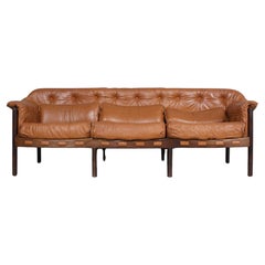 Vintage Arne Norell Sofa Brown leather for Coja Sweden 1960