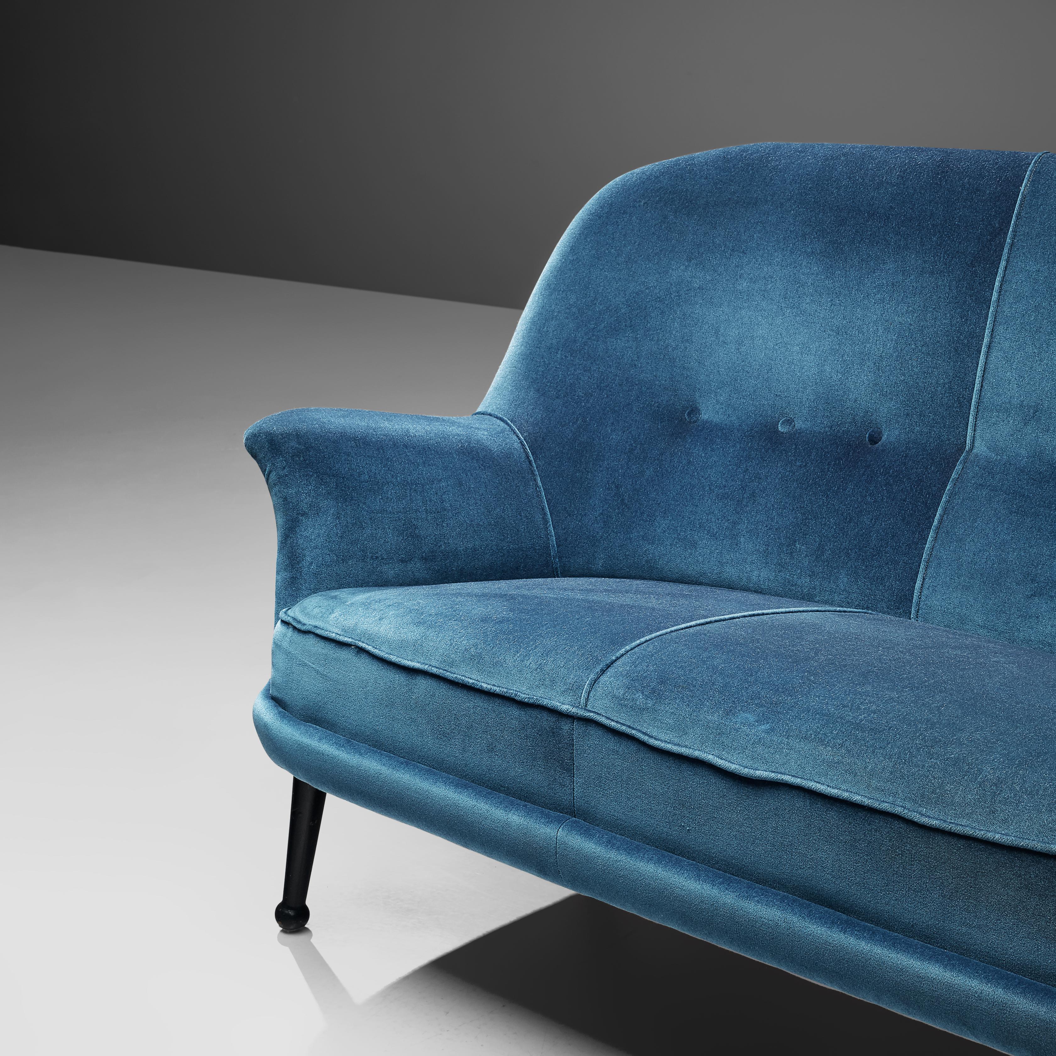 Mid-Century Modern Arne Norell Sofa in Blue Velvet Upholstery