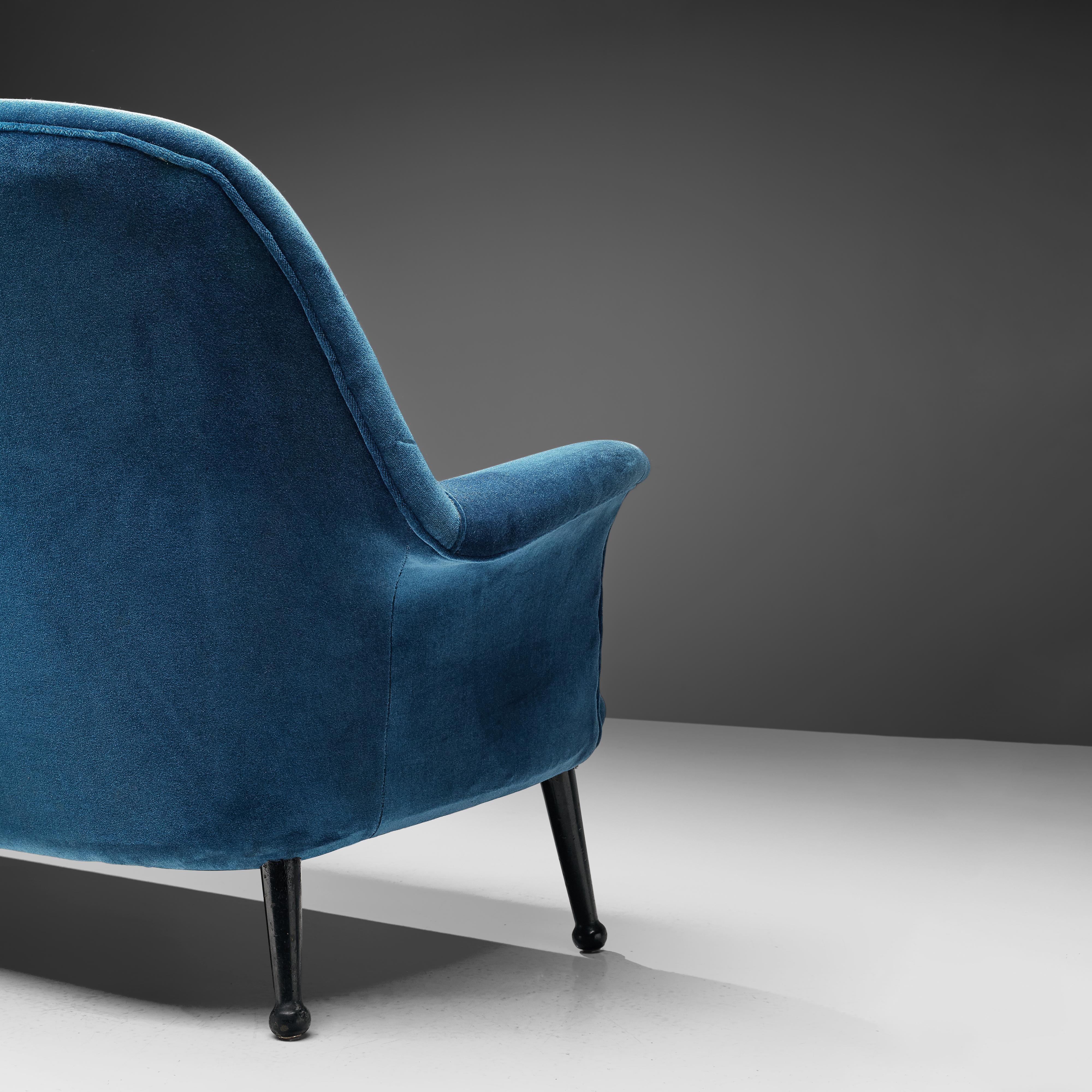 Fabric Arne Norell Sofa in Blue Velvet Upholstery