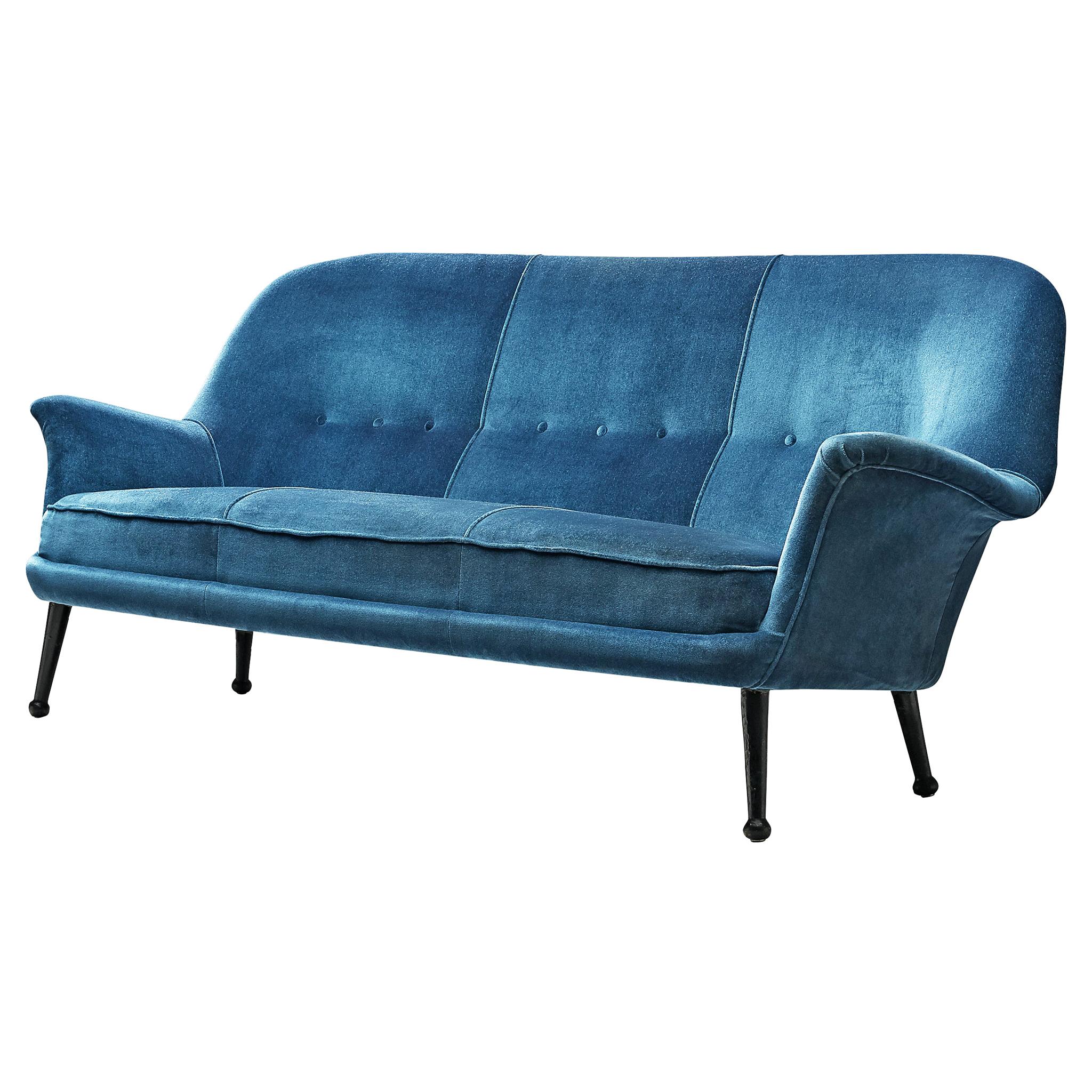 Arne Norell Sofa in Blue Velvet Upholstery
