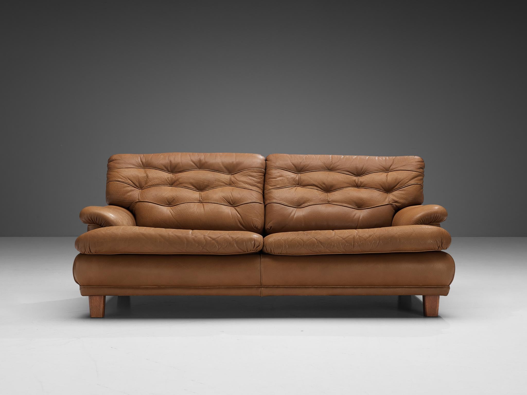 Scandinavian Modern Arne Norell Sofa in Brown Leather For Sale