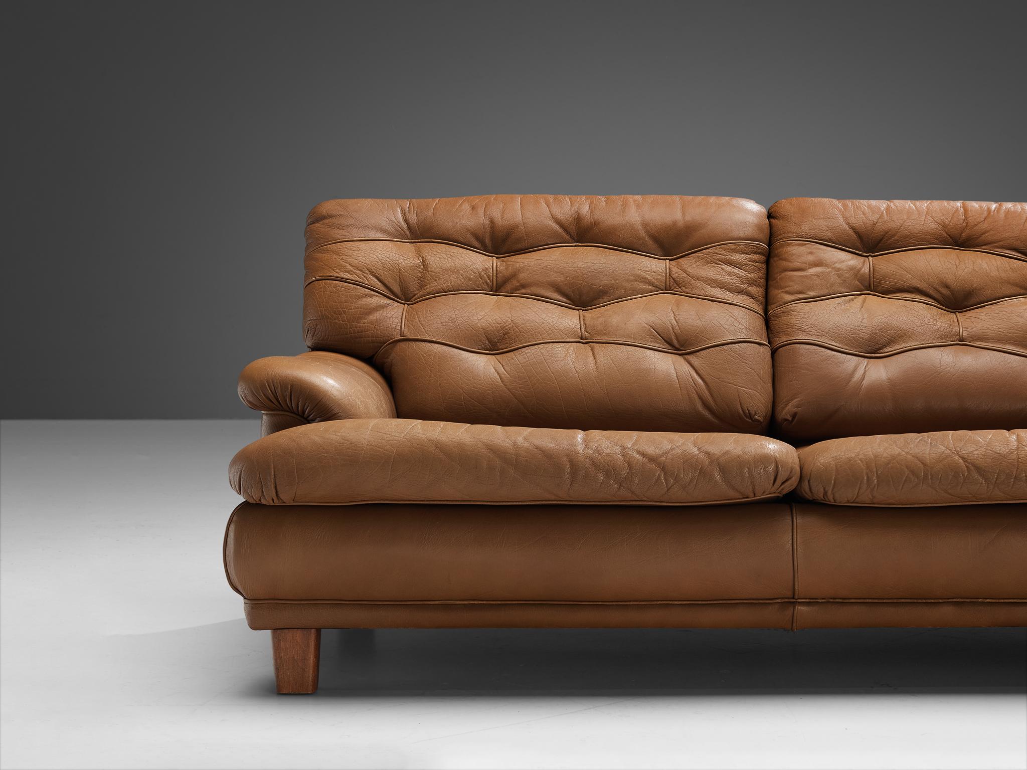 Swedish Arne Norell Sofa in Brown Leather For Sale