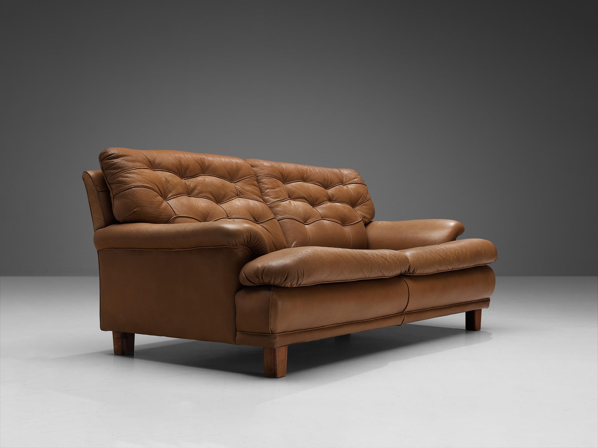 Arne Norell Sofa in Brown Leather In Good Condition For Sale In Waalwijk, NL