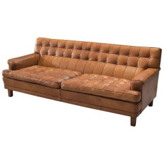Arne Norell Sofa 'Merkur' Cognac Leather and Wood Sweden, circa 1964